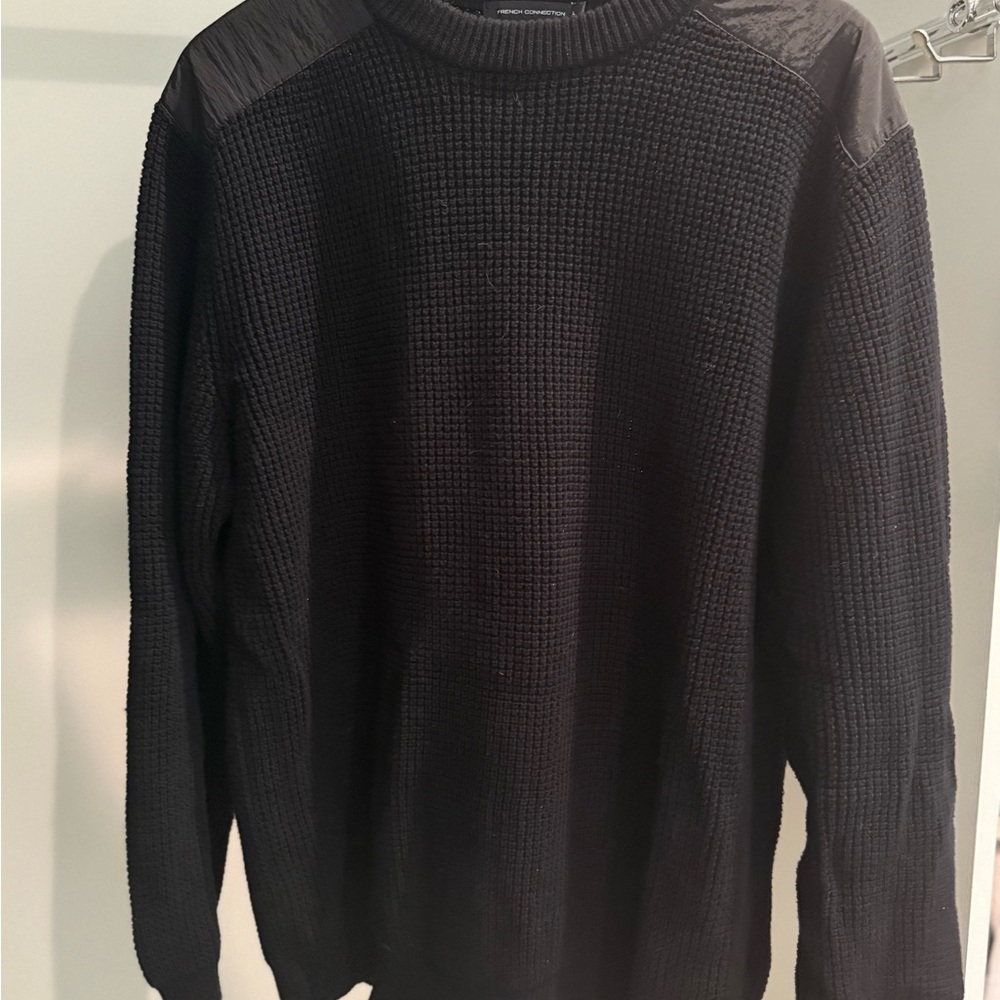 French Connection Black Crewneck Sweater Ribbed Knit